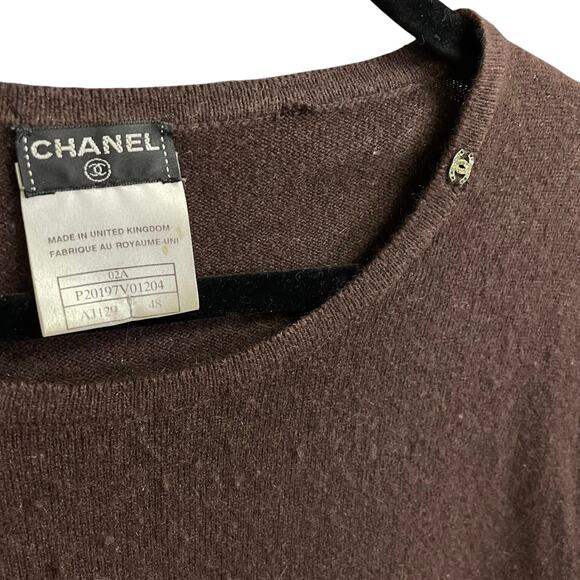 Vintage Chanel Pure Cashmere Dark Brown Rhinestone Logo Tank 48 / US 16 AS IS - Picture 2 of 13